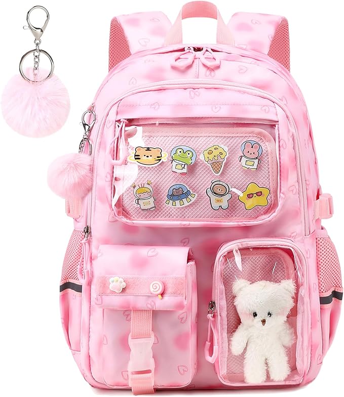 Girls Backpack Cute Aesthetic Bookbag Kawaii Ita Backpacks with Pin Display Insert School Bag for Teen Girls，Pink(Pins NOT Included)