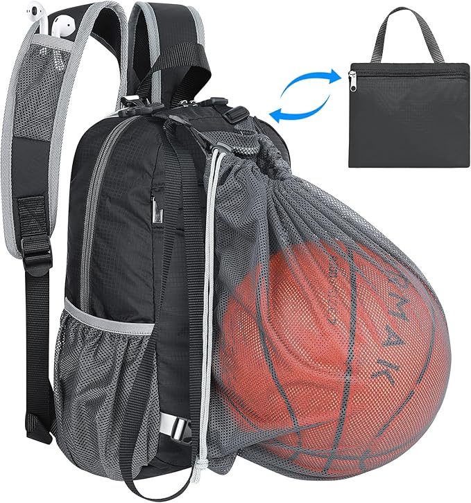 Foldable Waterproof Backpack, Hiking Backpack with Mesh Bag For Outdoor Sports Travel, Packable Collapsible Backpacks for Women Men (Black)