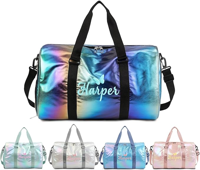 Personalized Dance Duffle Bag for Girls with Embroidered Name Custom Travel Duffle Sport Gym Bag for Women Cheerleading Weekender Overnight Luggage Bag with Shoe Compartment Customized Gifts Black