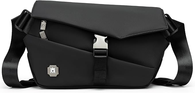 Crossbody Sling Bag with Metal Buckle, Fanny Pack Chest Bag with 4-Zipper Pockets for Men and Women,Adjustable Shoulder Strap Waterproof for Travel Daypack Casual, Multiple Carry Options