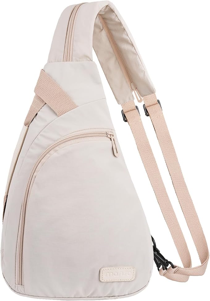 MOSISO Crossbody Sling Backpack Travel Hiking Daypack for Women Men, Sling Bag Convertible Backpack with Front Curved Pocket for Outdoor Casual Travel Commuting, Beige