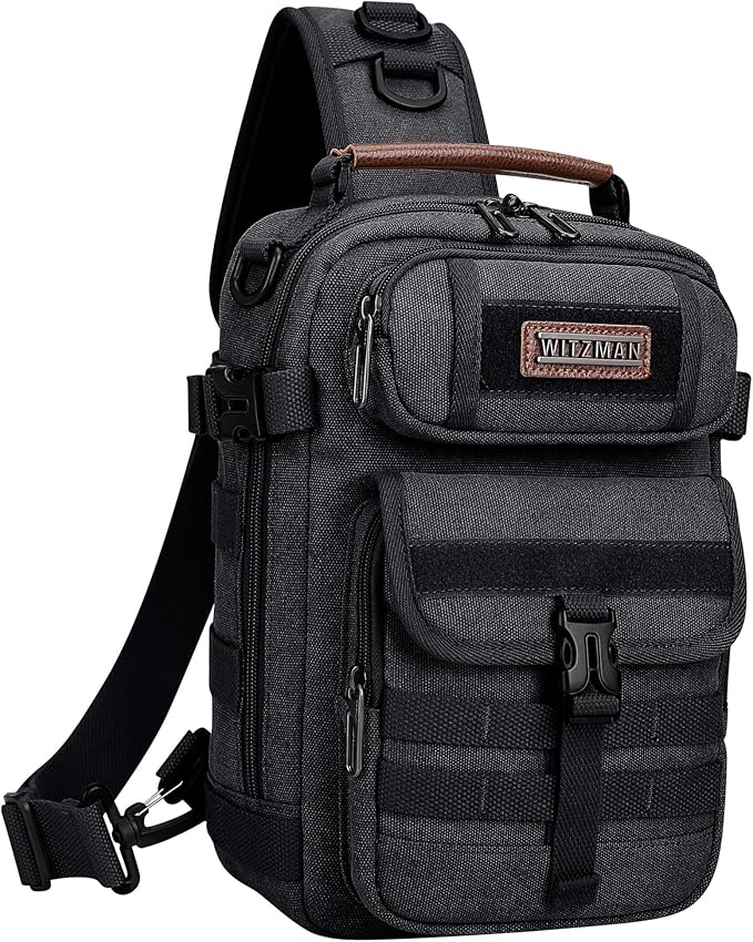 WITZMAN Sling Bag for Men Canvas Crossbody Bags Large Vintage Shoulder Bags for Men Travel, Casual, Daily（A8021 Black）